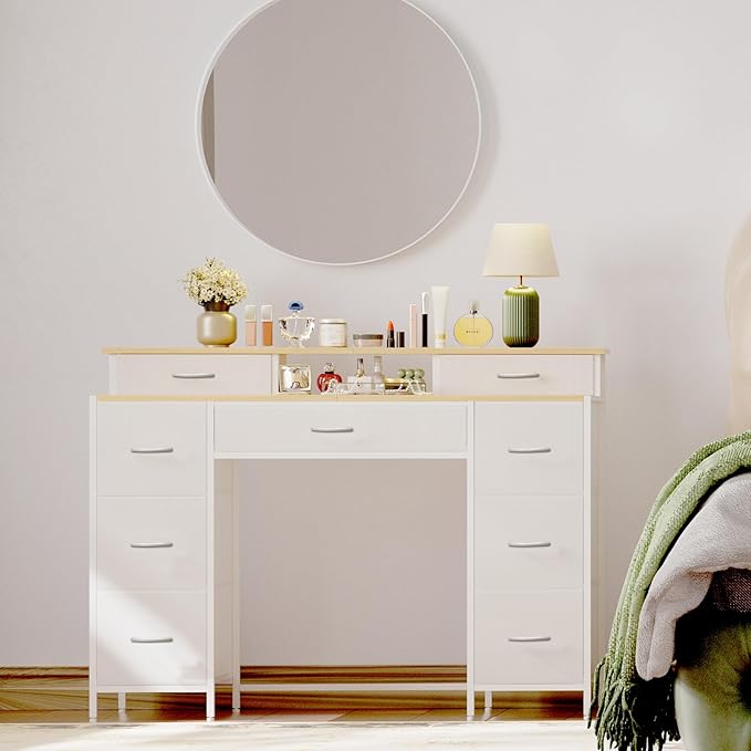 Dresser for Bedroom with 9 Drawers & 2 Open Shelves, Fabric Storage Dresser - Image 3