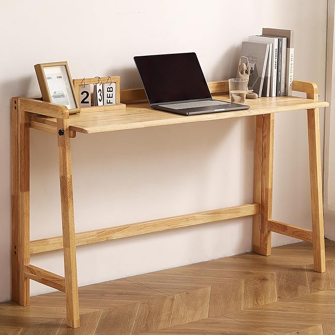 Solid Wood Folding Desk Mid Century Modern Table, Simple Study Makeup by AutoHenair