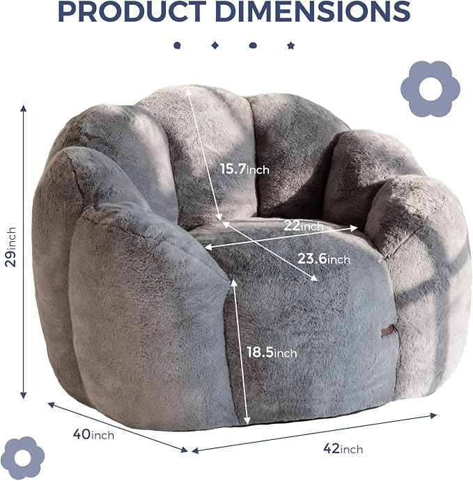 MAXYOYO Bean Bag Chair for Adults, Floral Shaped Bean Bag Sofa, Ultra Soft Faux - Image 2