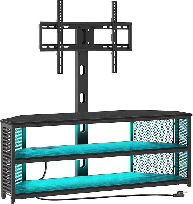 Rolanstar TV Stand with Mount and Power Outlet, Swivel TV Stand with LED Lights by Rolanstar