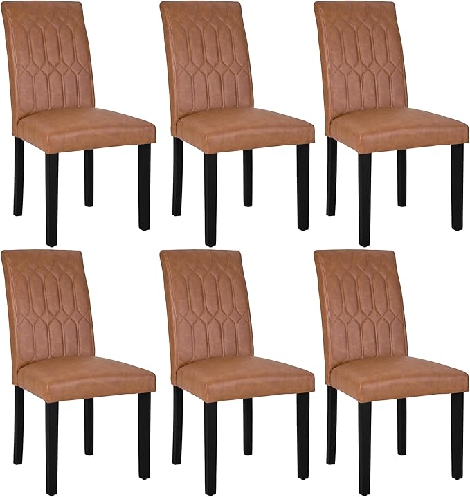 VECELO Upholstered Dining Chairs Set of 6, Modern PU Leather Accent Parsons by VECELO