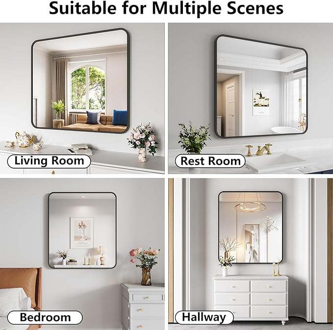 Koonmi Bathroom Mirror, 36X40 Inch Black Metal Framed Mirror - Image 4