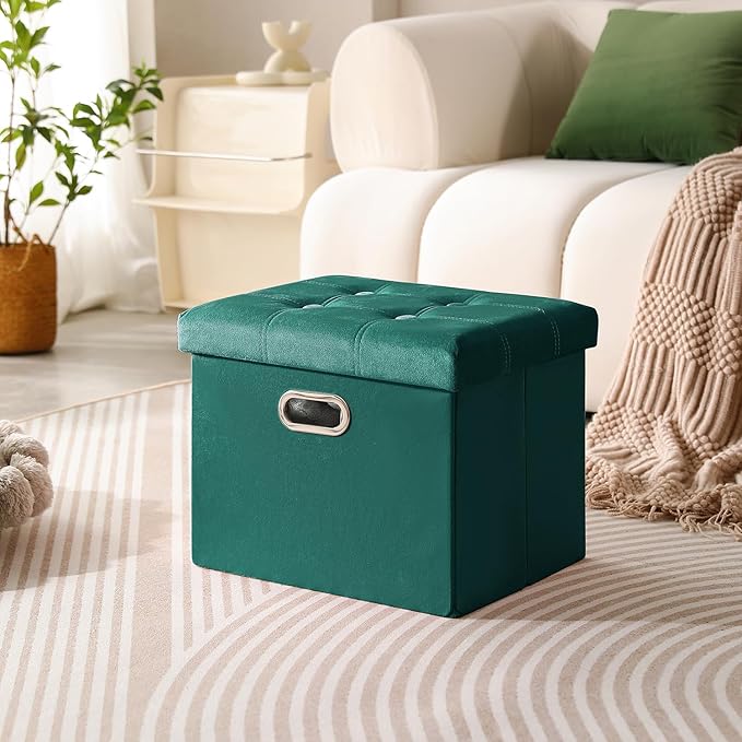 PRANDOM Ottoman with Storage Velvet Folding Small Square Foot Stool with Lid - Image 4