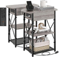 Narrow Side Table with Charging Station, End Tables Set of 2 by Livofloral
