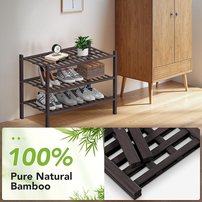 Haddockway Large 3 Tier Bamboo Shoe Rack Storage Organizer, Small Space - Image 5