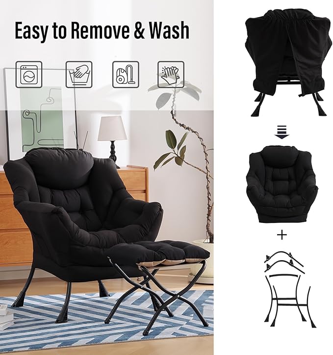 Modern Lazy Chair with Folding Footrest, Lounge Accent & Comfortable Reading - Image 5