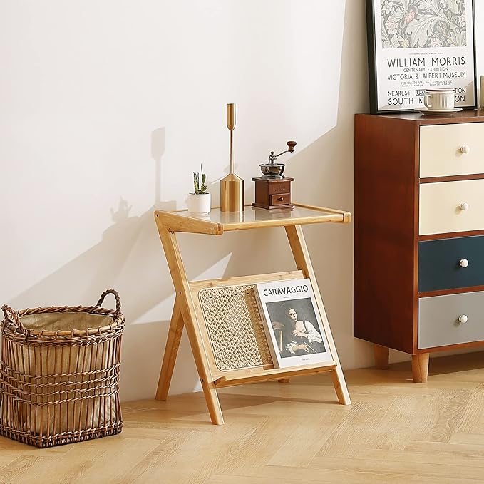 Tiita Rattan Side Table, Mid Century Nightstand, Bamboo Accent Bedside Tables - Image 7