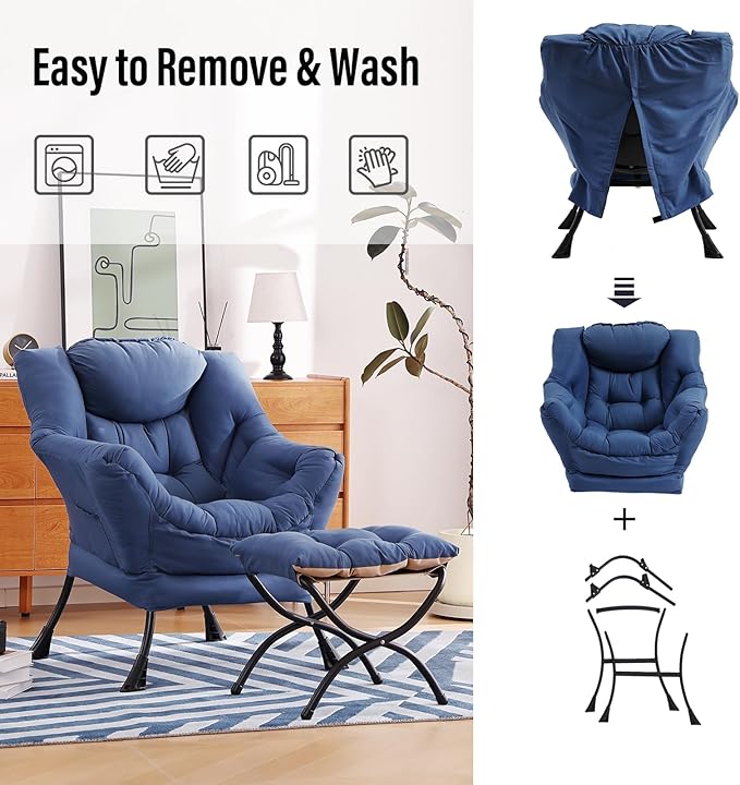 Lazy Chair with Ottoman, Modern Chair with Folding Footrest, Lounge Accent Chair - Image 9
