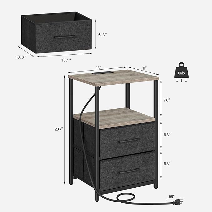 TUTOTAK End Table with Charging Station, Side Table with 2 USB Ports and Outlets - Image 3