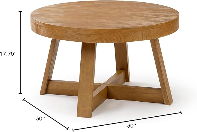 Plank+Beam Classic Round Coffee Table, 30 Inch Farmhouse Coffee Table, Rustic - Image 2