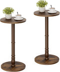 Round Side Tables Set of 2, Solid Wood Pillar by Homleke