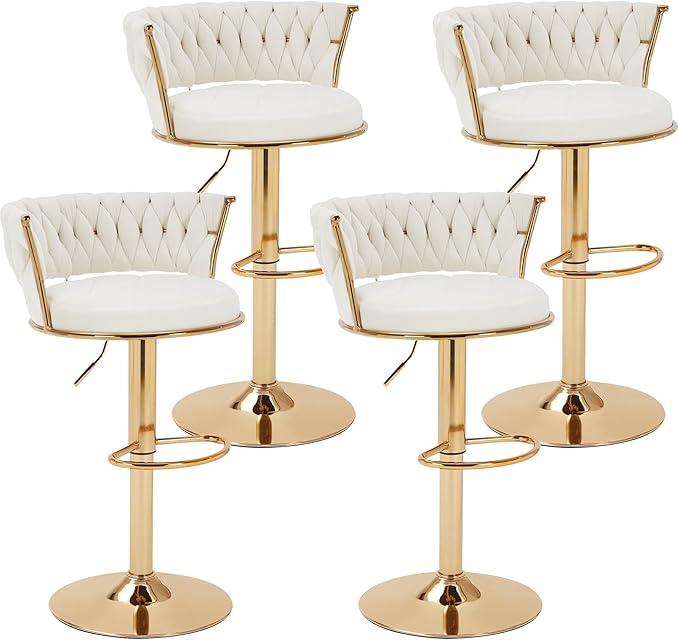 VECELO Bar Stools Set of 4, Modern Luxury Velvet Woven Counter Height Stools by VECELO
