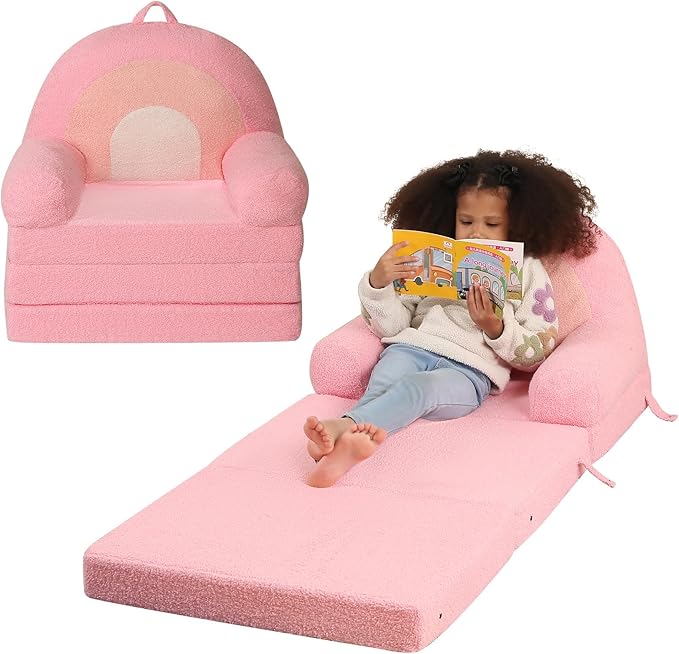 Foldable Kids Sofa, Comfy Rainbow Toddler Couch by MOMCAYWEX