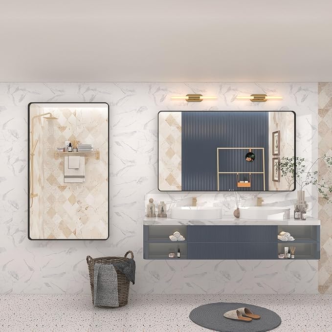 50x30 Inch Black Framed Bathroom Mirror - Image 5