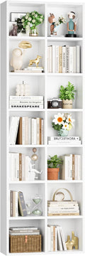 FOTOSOK 71'' White Bookshelf, Double Wide Media Tower Rack CD DVD Rack Display by FOTOSOK