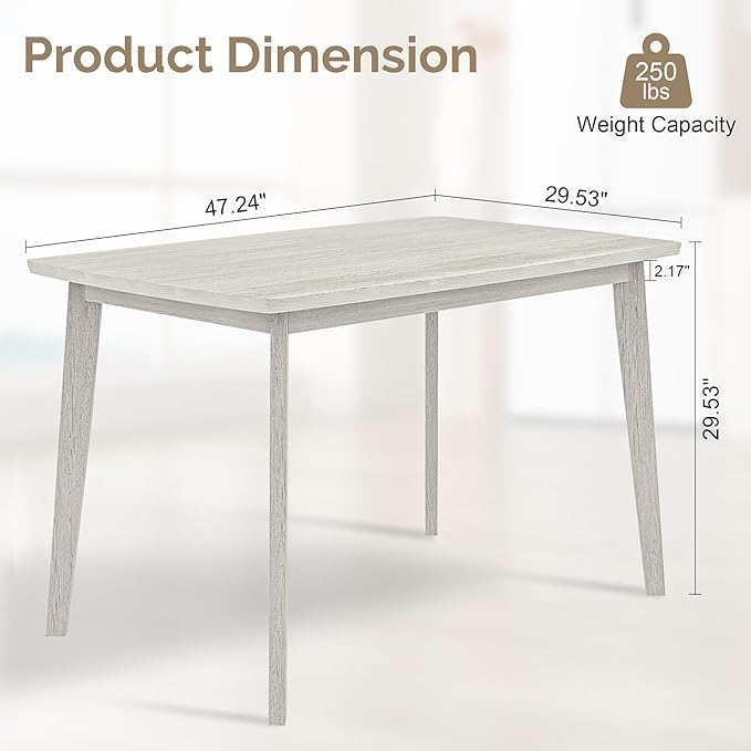 47'' Solid Wood Dining Table for 4-6, Farmhouse Kitchen Table for Kitchen - Image 3