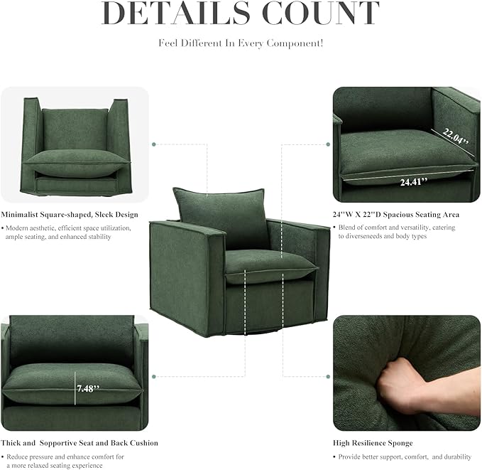 Swivel Accent Chair, 34 Inches Wide Upholstered Arm Chair - Image 3