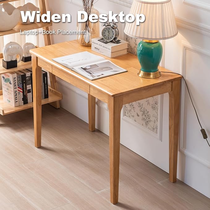 Solid Wood Desk with Drawer, Small Computer Desk - Image 8