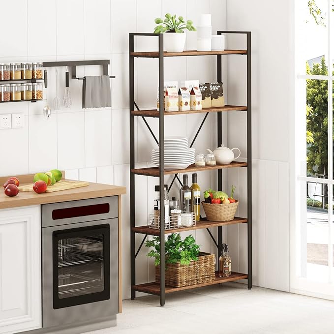 BON AUGURE Industrial Bookshelf, Etagere Bookcases and Book Shelves 5 Tier - Image 10