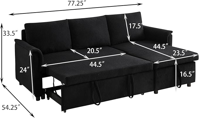 Ball & Cast L-Shape Reversible Sectional Sleeper Sofa Bed 4 in 1 Pull Out Couch - Image 2
