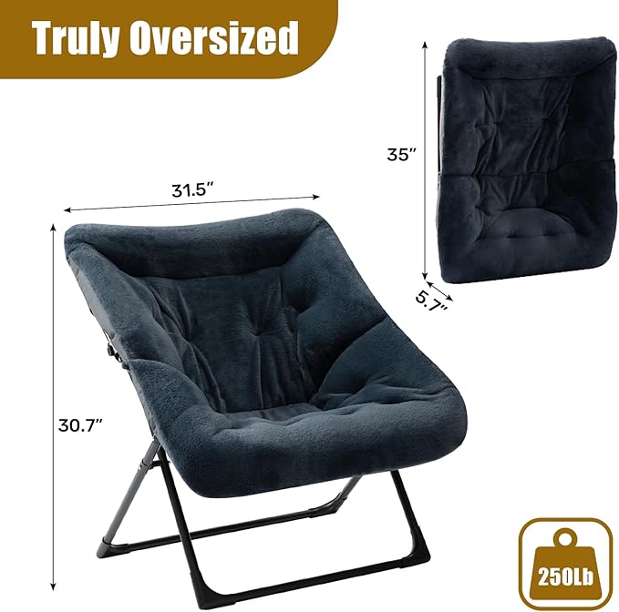 HollyHOME X-Large Saucer Chair, Comfy Oversized Folding Chair, Faux-Fur Reading - Image 3
