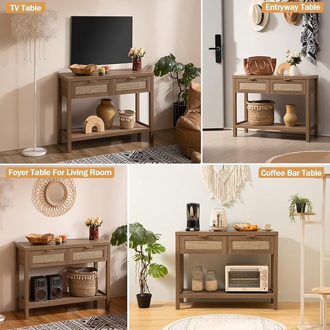 SICOTAS Console Table with Rattan Drawers - Image 7