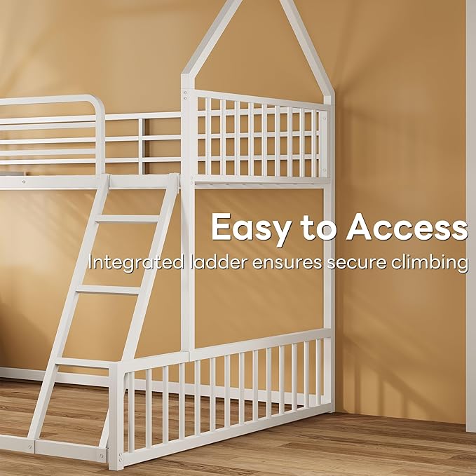 LIKIMIO Bunk Bed Twin Over Full Size, House Bunk Bed Frame - Image 5