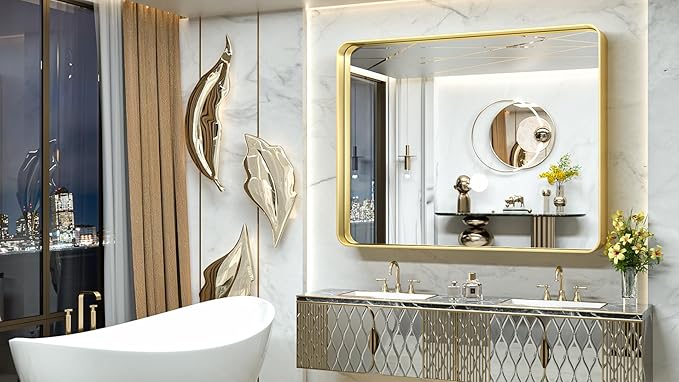 TokeShimi 48x40 Inch Brushed Gold Bathroom Vanity Mirror - Image 2