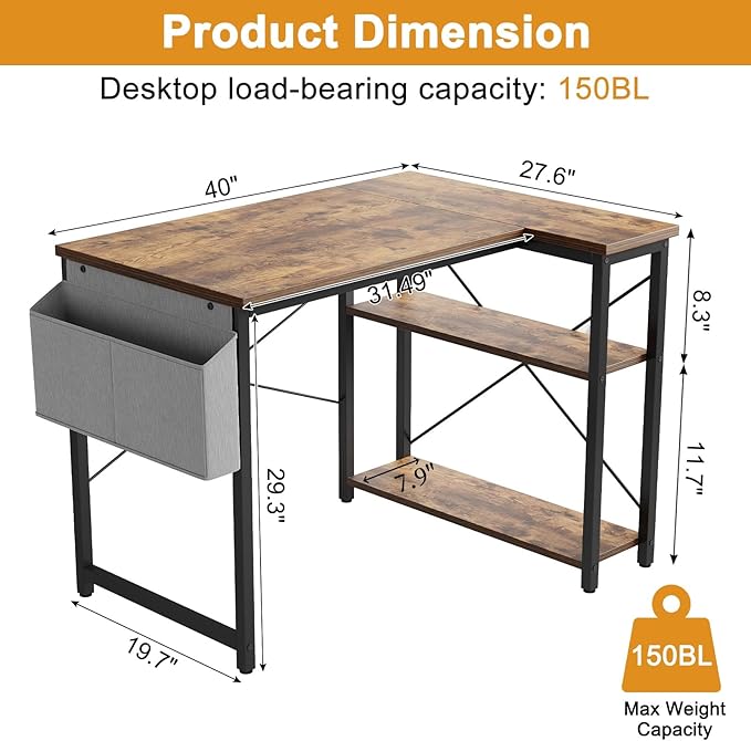 L Shaped Computer Desk with Reversible Shelves, 40 Inch Small Corner Desk with - Image 3