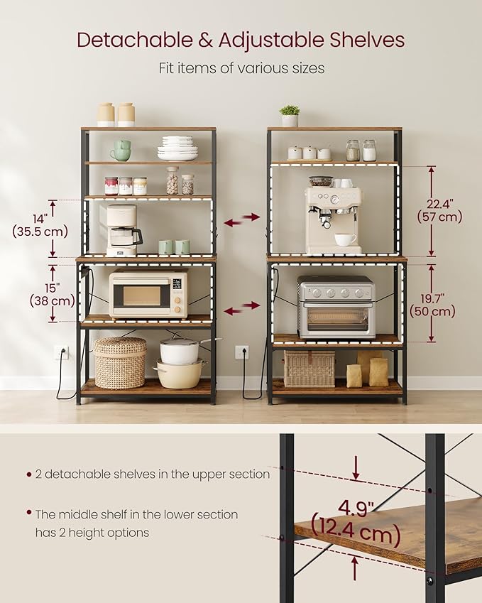 VASAGLE Bakers Rack with Power Outlet, 31.5 Inches Coffee Bar - Image 3