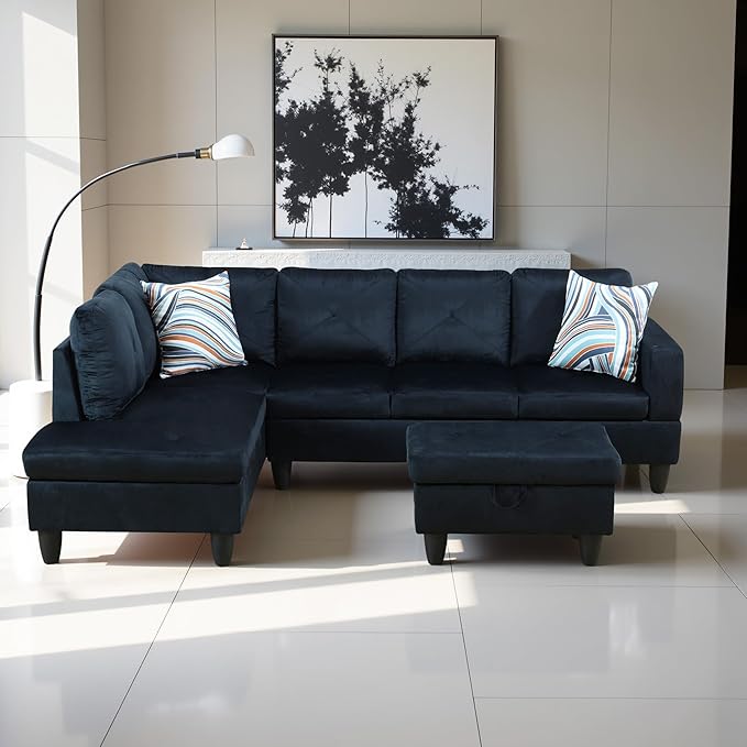 L Shaped Couch Modern Sectional Couch Upholstered Microfiber Fabric 3 Pieces by LynginsCreativeLife