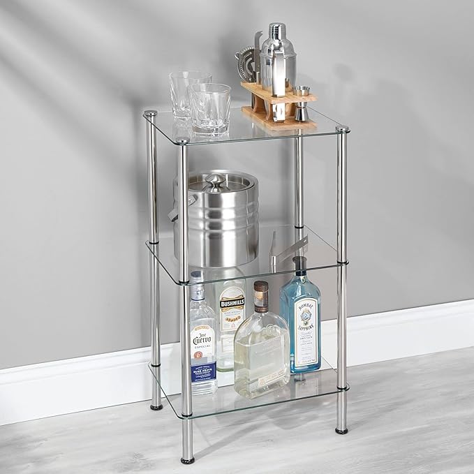 mDesign Metal/Glass 3-Tier Storage Tower, Narrow Shelving Display Unit - Image 7