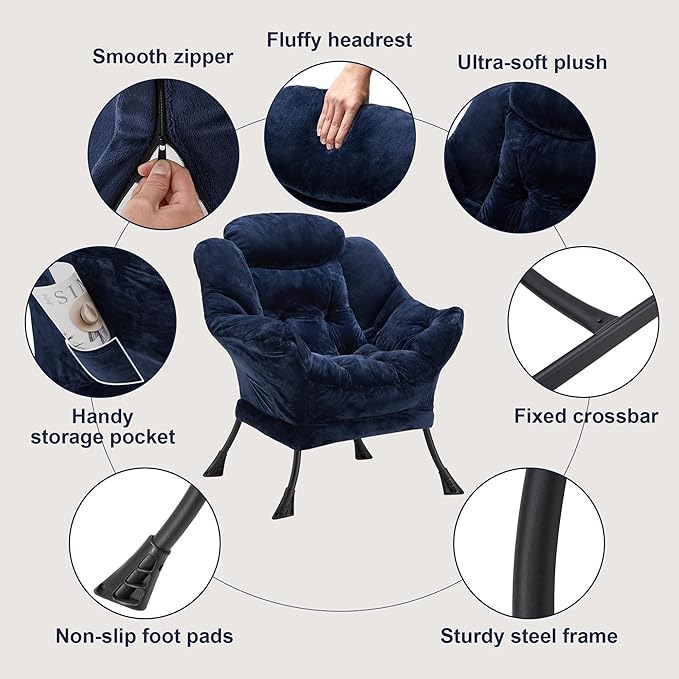 Fabric Lazy Chair for Adults, Oversized Upholstered Sofa Chair, Plush Comfy - Image 5