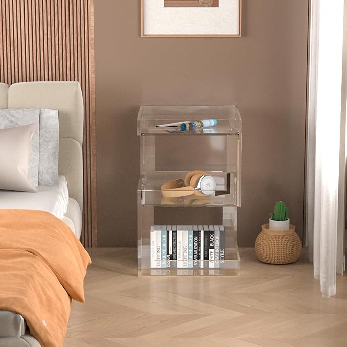 Acrylic Side Table Modern Side Table Clear Nightstand Assembly Required Storage - Image 3