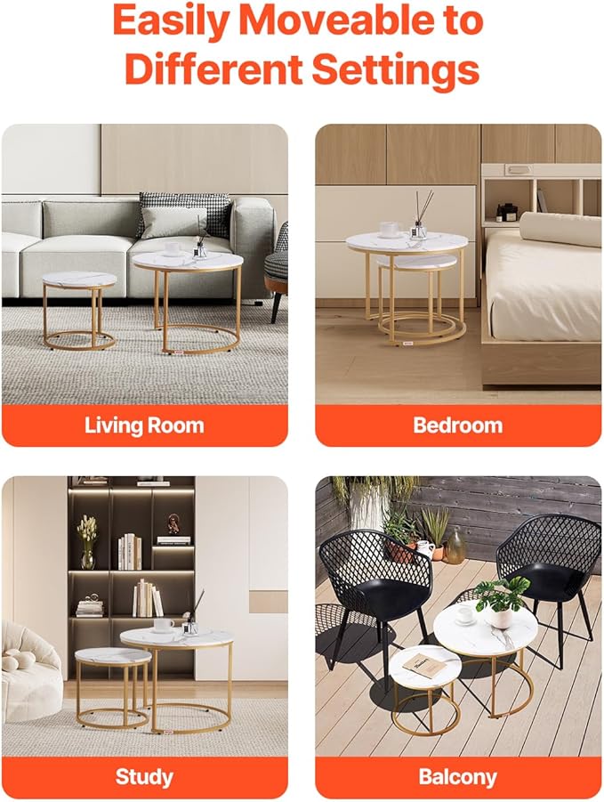 VEVOR Nesting Tables, Coffee Table Set of 2, 23.6 inch Round Coffee Table - Image 8