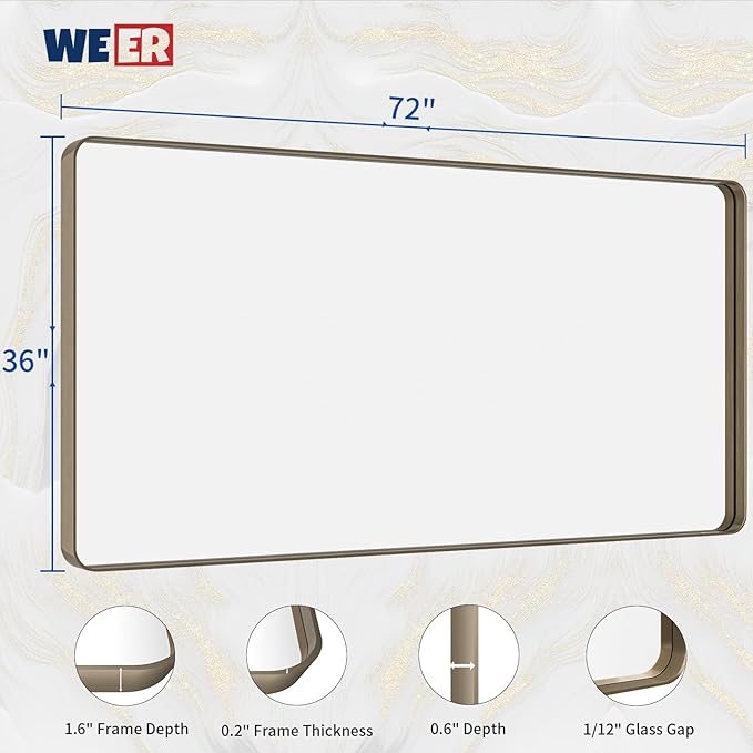 WEER 72x36 Inch Bronze Bathroom Mirror - Image 6