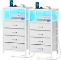 Seventable Night Stand with Charging Station, Tall Nightstand with 4 Fabric by Seventable