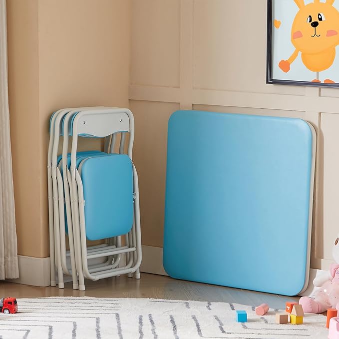 VECELO Kids Folding Activity Table and Chairs 5 Pcs Set, - Image 7