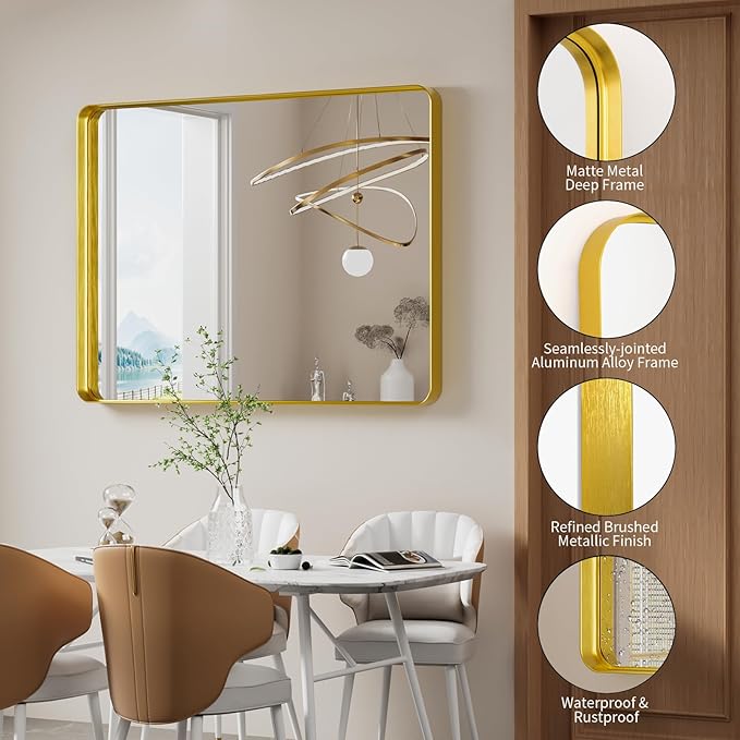 Koonmi Gold Bathroom Mirror for Wall, 36x48 Inch Matte Metal Deep Framed - Image 5
