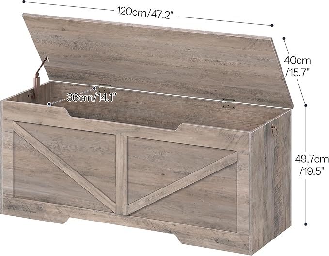 HOOBRO 47.2” Storage Chest, Retro Wooden Storage Bench - Image 5