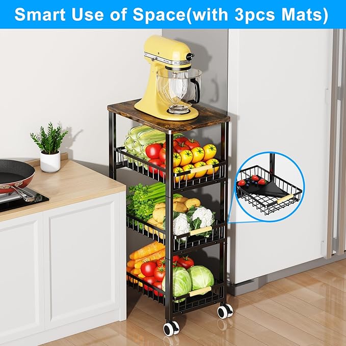 Fruit Vegetable Storage Basket for Kitchen, 4 Tier Large Pull-Out Metal Wire - Image 2