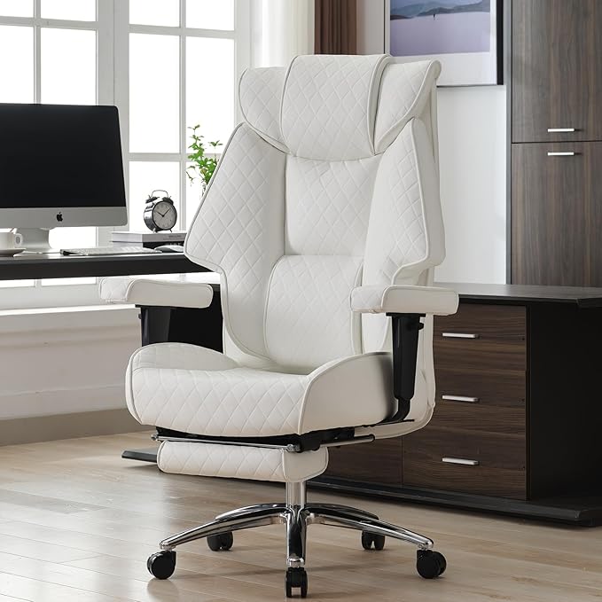 Big and Tall Office Chair with Footrest, PU Leather High Back Executive Office by EXCEBETOFFICECHAIR