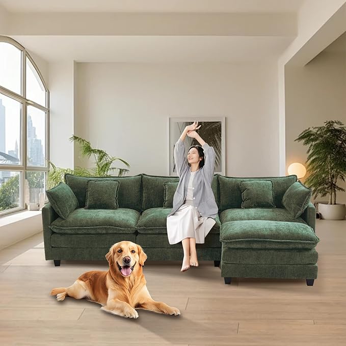 Furniliving 112‘’ L-Shaped Sofa, Luxury Chenille Modular Sectional Couches - Image 8