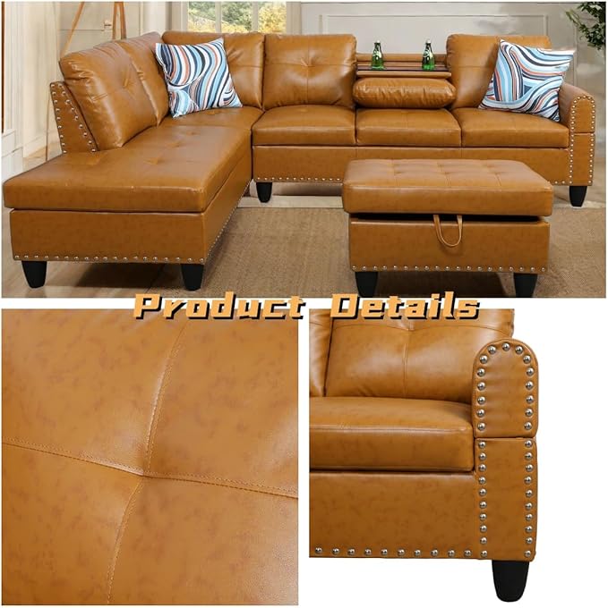 L Shaped Sectional Couch with Otttoman, Apartments - Image 4