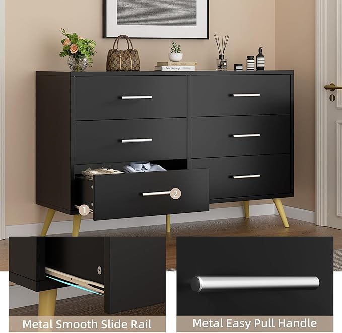 Shintenchi 6 Drawer Dresser, Wide Chest of Drawers Organizer Storage - Image 4