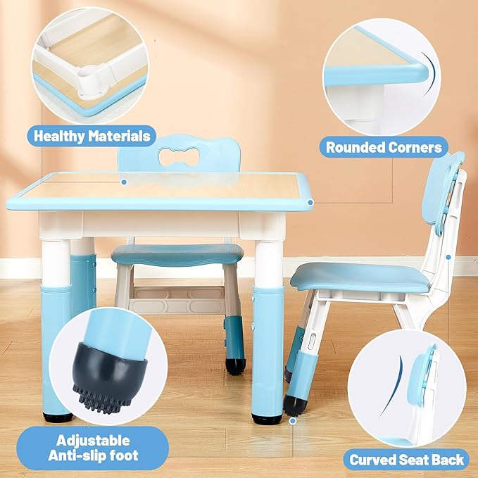 FUNLIO Kids Table and 2 Chairs Set, Height Adjustable Toddler Table and Chair - Image 5