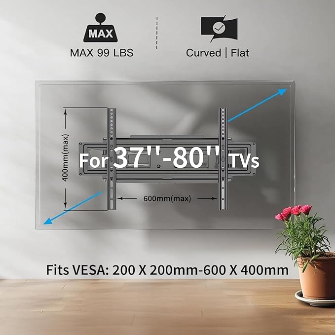 Full Motion TV Wall Mount for 37-80" TVs, Cold-Rolled Steel, VESA 200x200 to - Image 2
