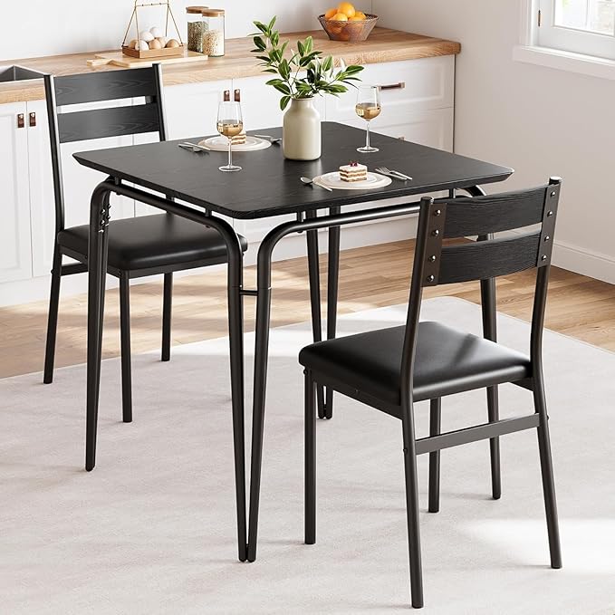 Dining Table Set for 2, Space-Saving Square 3-Piece Dinette by EcoSummer