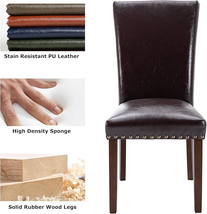 COLAMY Upholstered Parsons Dining Chairs Set of 6, PU Leather Dining Room - Image 6