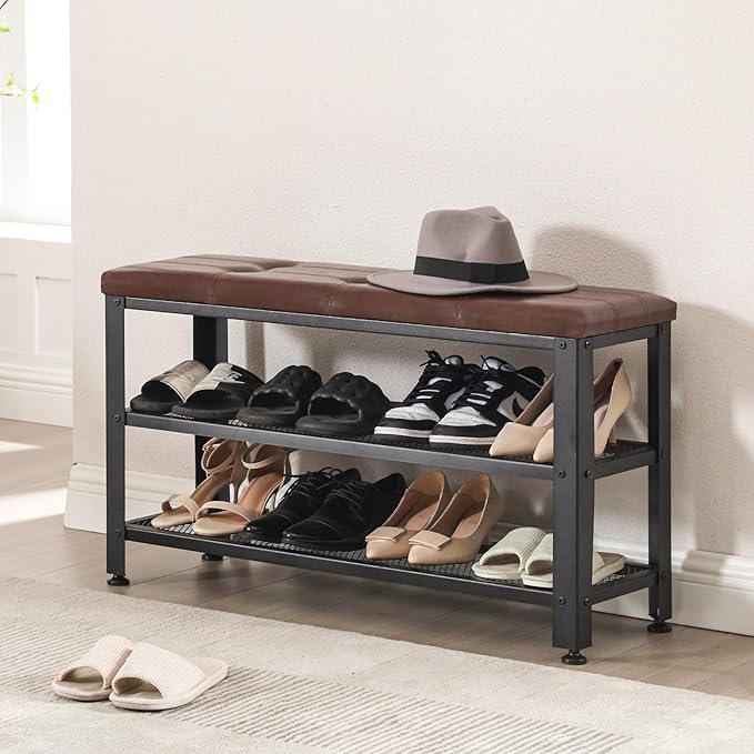 Apicizon 35.5" Shoe Rack Bench, 3-Tier Entryway Bench, - Image 8